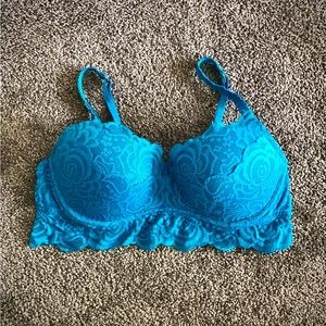 Victoria’s Secret PINK, Lace Padded Bralette, Aqua Blue, Size L.